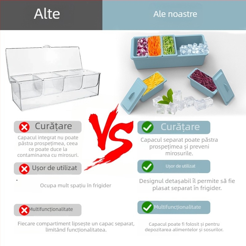Cutie din silicon cu cinci compartimente pentru fructe, solniță și zaharniță – organizare bucătărie
