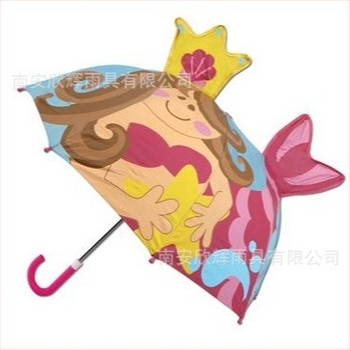 Umbrelă pentru copii, 3D în formă de animal, mâner lung, design desen animat, 8 arce, țesătură poliester, tijă și mâner din fibre, deschidere manuală