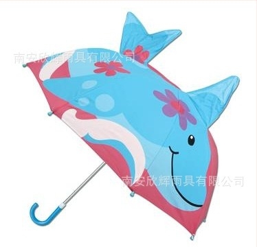 Umbrelă pentru copii, 3D în formă de animal, mâner lung, design desen animat, 8 arce, țesătură poliester, tijă și mâner din fibre, deschidere manuală