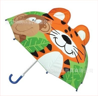 Umbrelă pentru copii, 3D în formă de animal, mâner lung, design desen animat, 8 arce, țesătură poliester, tijă și mâner din fibre, deschidere manuală