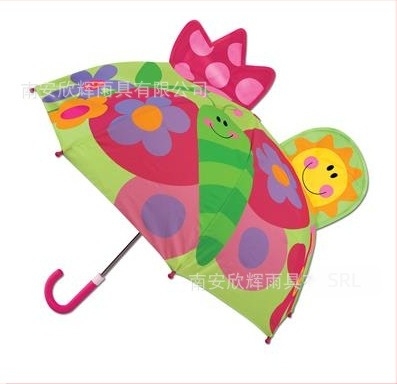 Umbrelă pentru copii, 3D în formă de animal, mâner lung, design desen animat, 8 arce, țesătură poliester, tijă și mâner din fibre, deschidere manuală