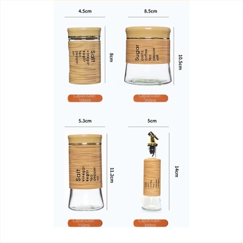 Set sticle de condimente din sticlă, protecție împotriva umezelii – compatibil cu condimente solide, variante de 8/10/11 piese, logo personalizabil, stil modern minimalist