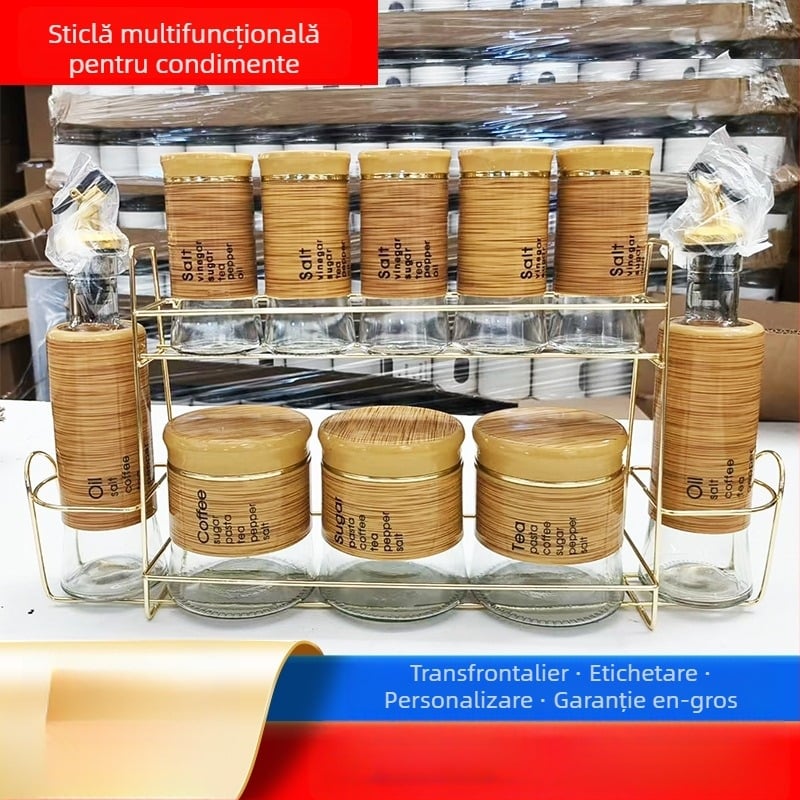 Set sticle de condimente din sticlă, protecție împotriva umezelii – compatibil cu condimente solide, variante de 8/10/11 piese, logo personalizabil, stil modern minimalist