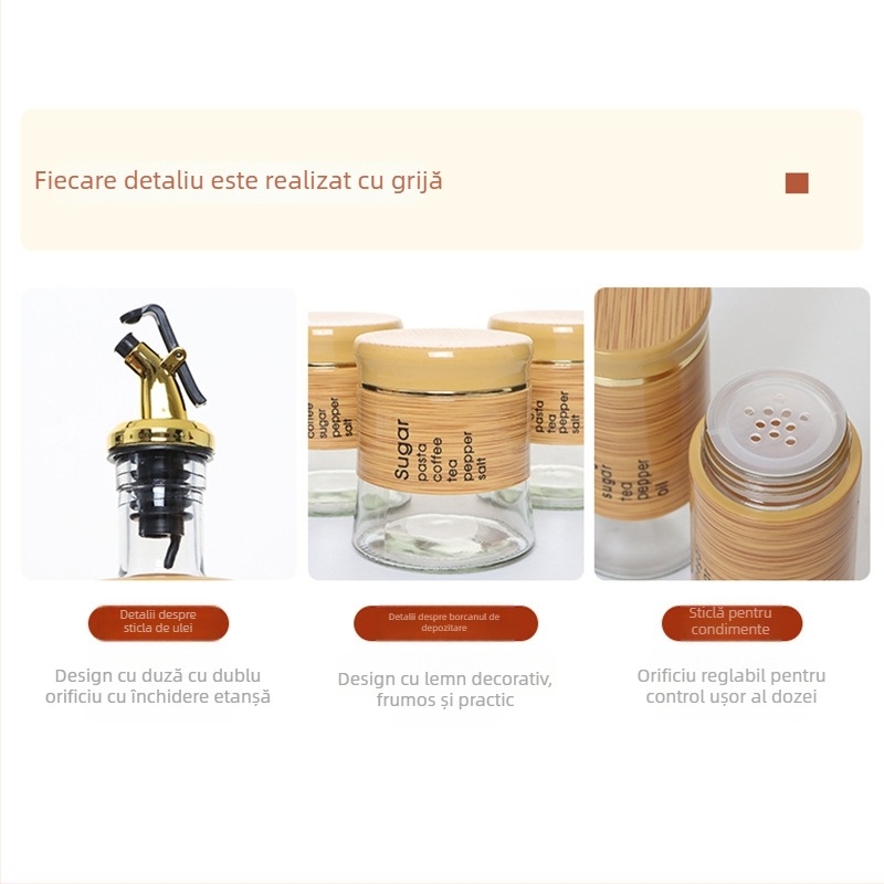 Set sticle de condimente din sticlă, protecție împotriva umezelii – compatibil cu condimente solide, variante de 8/10/11 piese, logo personalizabil, stil modern minimalist