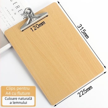Clipboard din lemn A4, cu clemă de 10 cm și grosime a plăcii de 3 cm