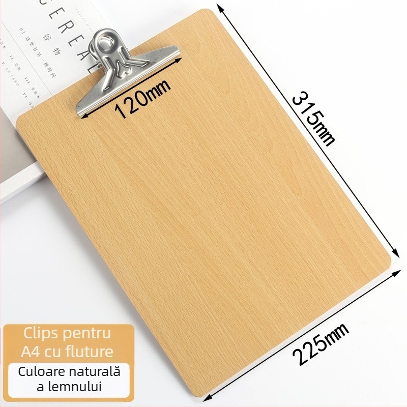 Clipboard din lemn A4, cu clemă de 10 cm și grosime a plăcii de 3 cm