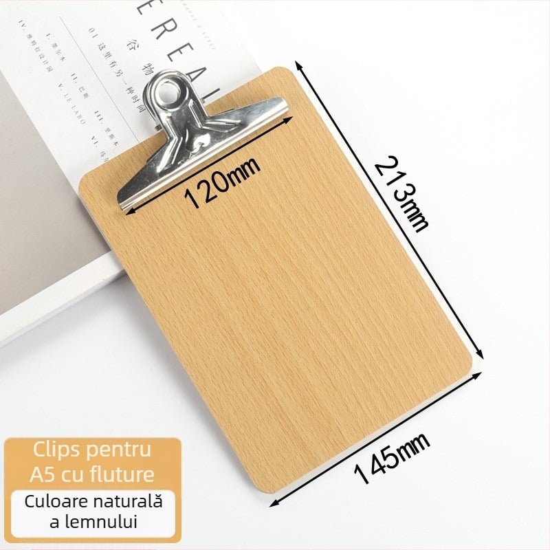 Clipboard din lemn A4, cu clemă de 10 cm și grosime a plăcii de 3 cm