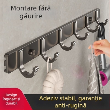 Cuier de perete din Space aluminiu, montare cu adeziv, 3–8 cârlige, sarcină 10 kg