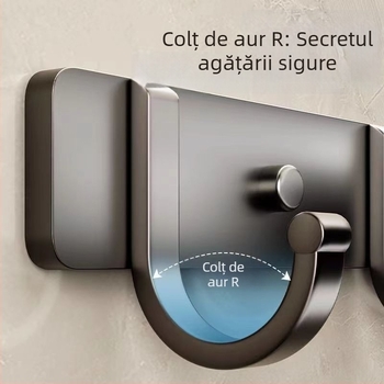 Cuier de perete din Space aluminiu, montare cu adeziv, 3–8 cârlige, sarcină 10 kg