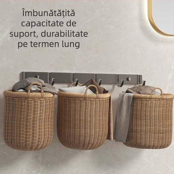 Cuier de perete din Space aluminiu, montare cu adeziv, 3–8 cârlige, sarcină 10 kg