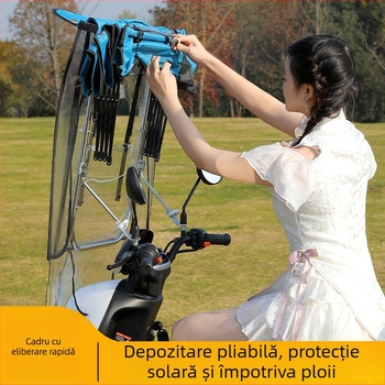 Parasolar pentru vehicul electric cu cadru din fibră cu 7 brațe, țesătură poliester 170T, deschidere/închidere manuală telescopică, protecție UV UPF 40+, impermeabil