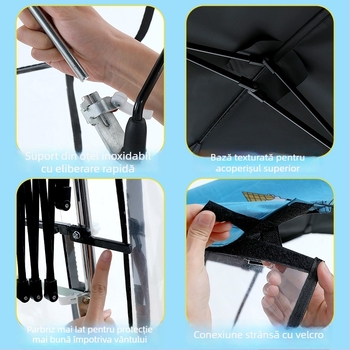 Parasolar pentru vehicul electric cu cadru din fibră cu 7 brațe, țesătură poliester 170T, deschidere/închidere manuală telescopică, protecție UV UPF 40+, impermeabil