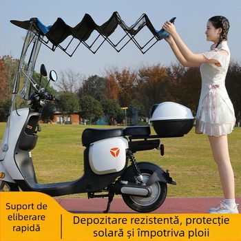 Parasolar pentru vehicul electric cu cadru din fibră cu 7 brațe, țesătură poliester 170T, deschidere/închidere manuală telescopică, protecție UV UPF 40+, impermeabil