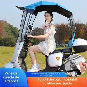Parasolar pentru vehicul electric cu cadru din fibră cu 7 brațe, țesătură poliester 170T, deschidere/închidere manuală telescopică, protecție UV UPF 40+, impermeabil