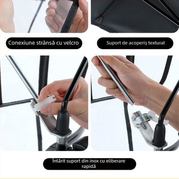 Parasolar pentru vehicul electric cu cadru din fibră cu 7 brațe, țesătură poliester 170T, deschidere/închidere manuală telescopică, protecție UV UPF 40+, impermeabil