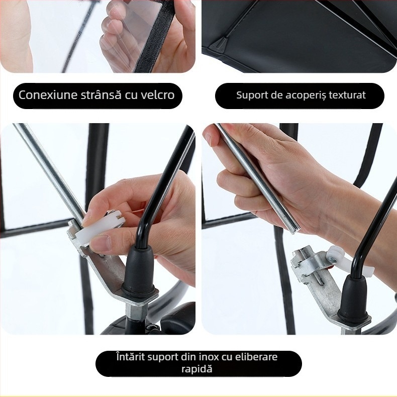 Parasolar pentru vehicul electric cu cadru din fibră cu 7 brațe, țesătură poliester 170T, deschidere/închidere manuală telescopică, protecție UV UPF 40+, impermeabil