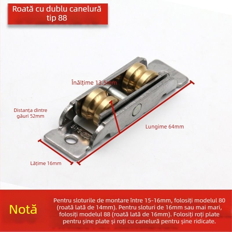 Rulment pentru ușă glisantă, design vechi, oțel inoxidabil, tip 88-80, pentru uși și ferestre glisante
