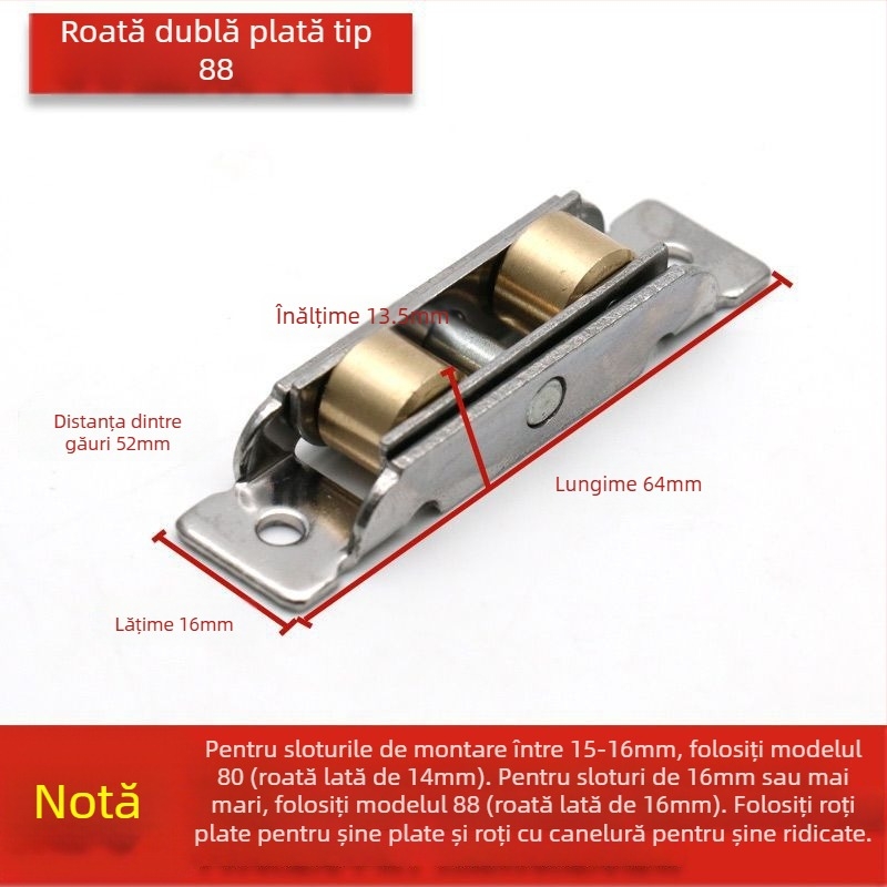 Rulment pentru ușă glisantă, design vechi, oțel inoxidabil, tip 88-80, pentru uși și ferestre glisante