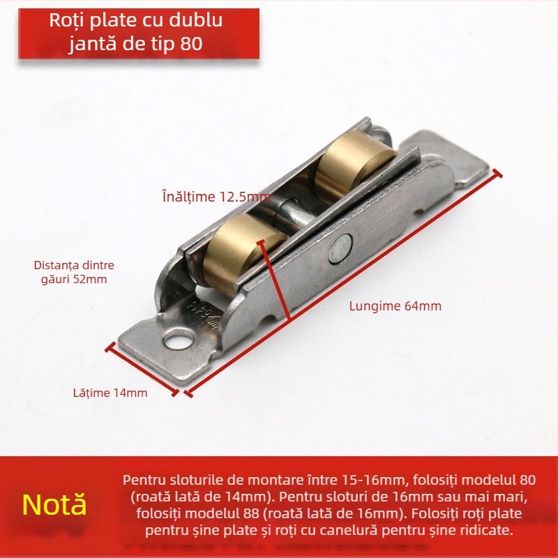 Rulment pentru ușă glisantă, design vechi, oțel inoxidabil, tip 88-80, pentru uși și ferestre glisante