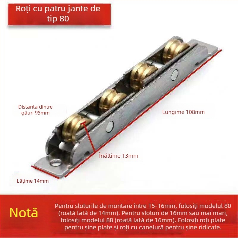 Rulment pentru ușă glisantă, design vechi, oțel inoxidabil, tip 88-80, pentru uși și ferestre glisante