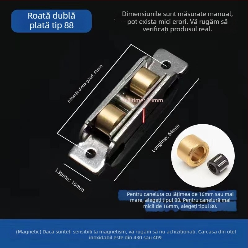 Rulment pentru ușă glisantă, design vechi, oțel inoxidabil, tip 88-80, pentru uși și ferestre glisante