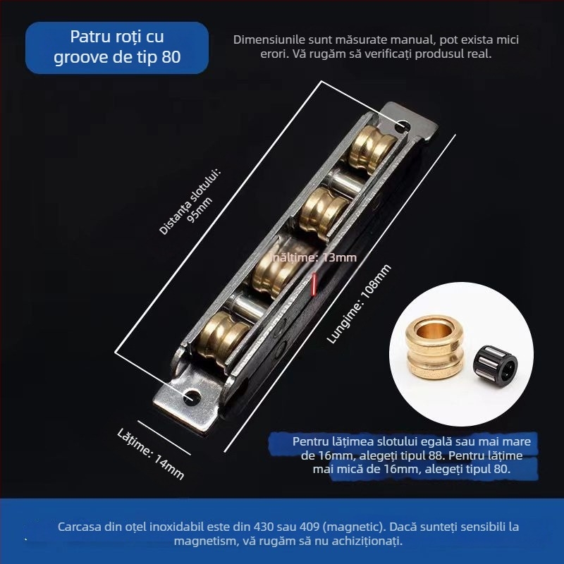 Rulment pentru ușă glisantă, design vechi, oțel inoxidabil, tip 88-80, pentru uși și ferestre glisante