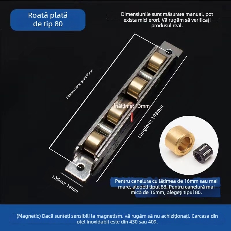 Rulment pentru ușă glisantă, design vechi, oțel inoxidabil, tip 88-80, pentru uși și ferestre glisante