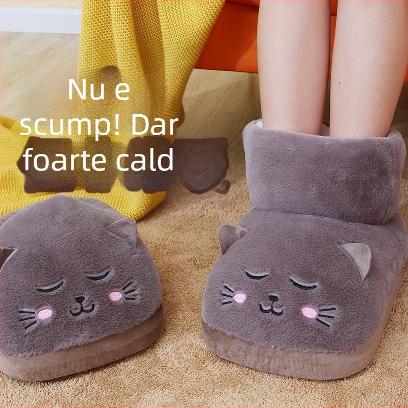 Papuci încălziți electric, alimentare USB, partea superioară din velur, talpă din plastic, unisex