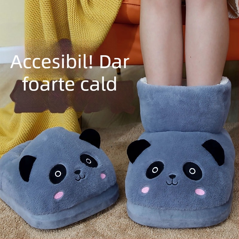 Papuci încălziți electric, alimentare USB, partea superioară din velur, talpă din plastic, unisex