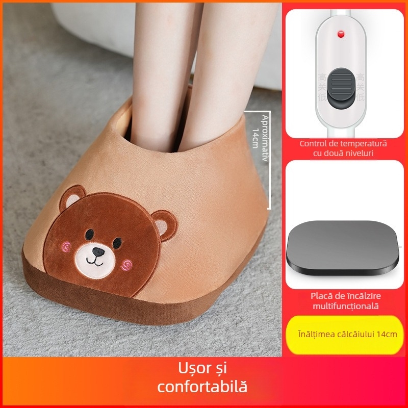 Papuci încălziți electric, alimentare USB, partea superioară din velur, talpă din plastic, unisex