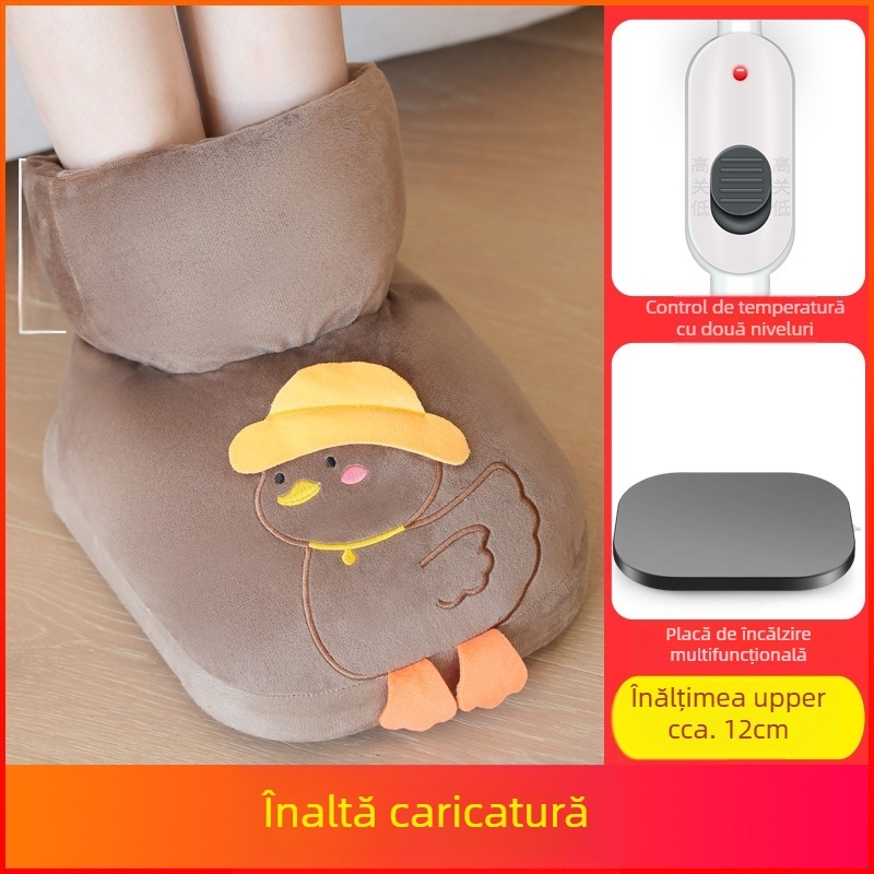 Papuci încălziți electric, alimentare USB, partea superioară din velur, talpă din plastic, unisex