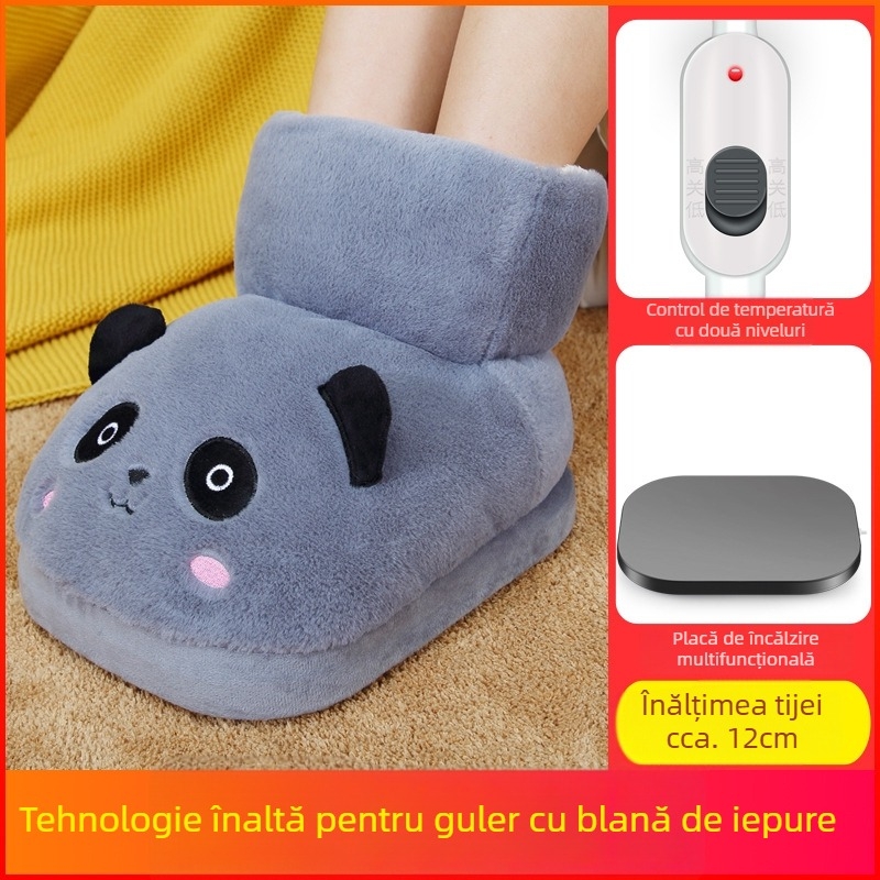Papuci încălziți electric, alimentare USB, partea superioară din velur, talpă din plastic, unisex