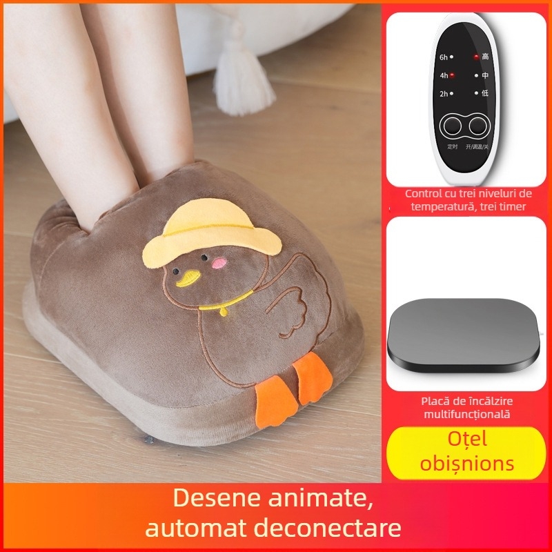 Papuci încălziți electric, alimentare USB, partea superioară din velur, talpă din plastic, unisex