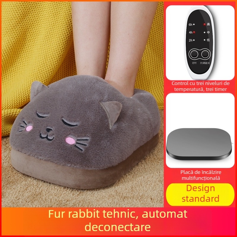 Papuci încălziți electric, alimentare USB, partea superioară din velur, talpă din plastic, unisex