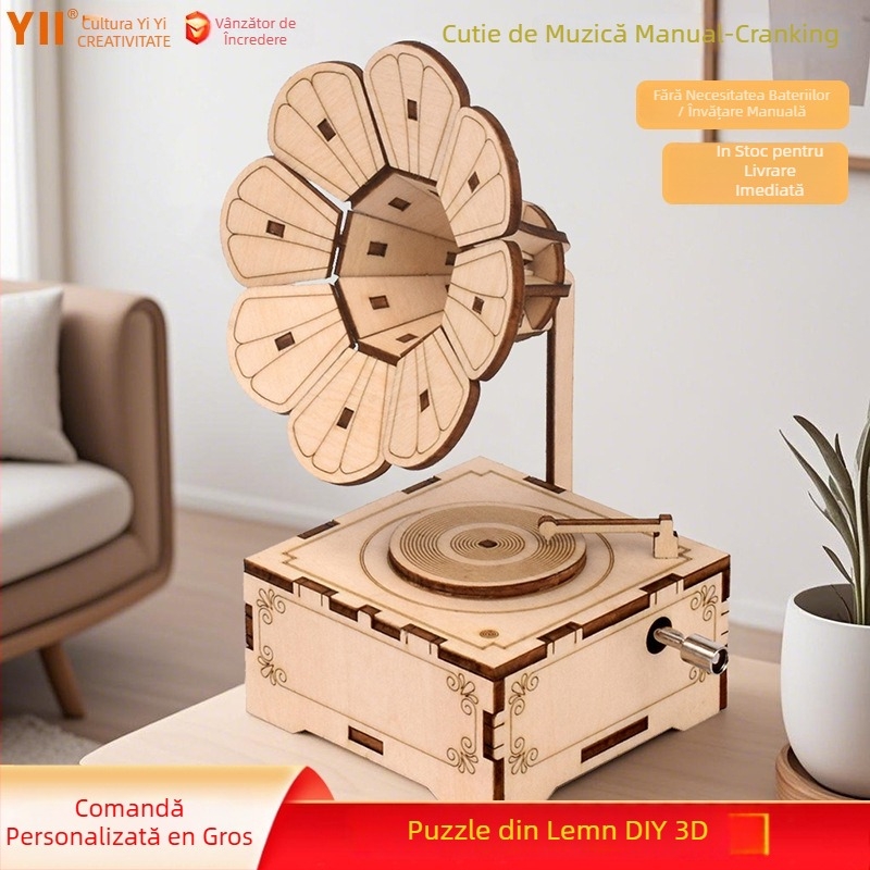 Puzzle 3D din lemn, cutie muzicală cu gravură laser, personalizabil după desen