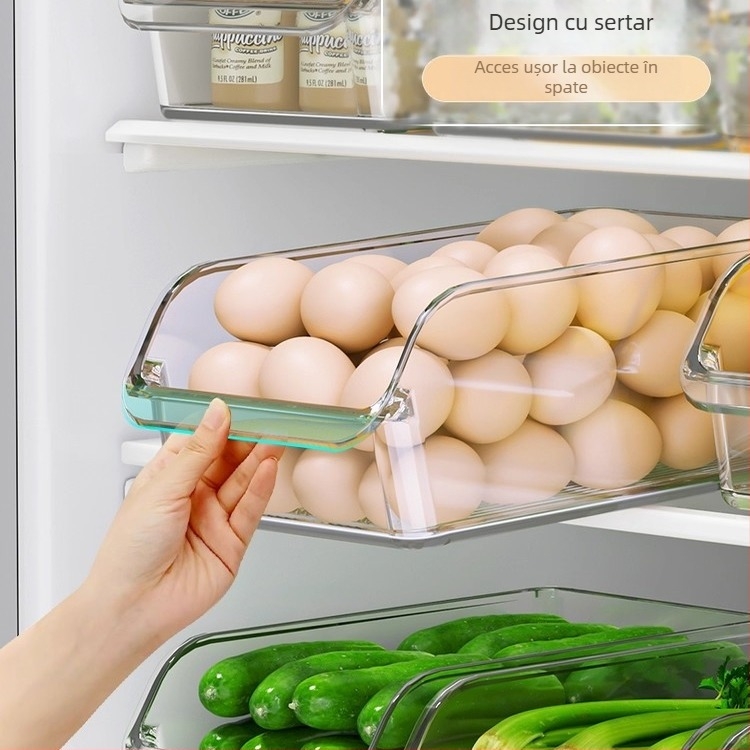 Cutie de depozitare pentru frigider, din PET, transparentă, sertar pentru ouă și depozitare alimentară