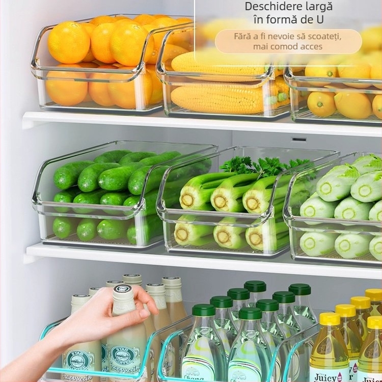 Cutie de depozitare pentru frigider, din PET, transparentă, sertar pentru ouă și depozitare alimentară