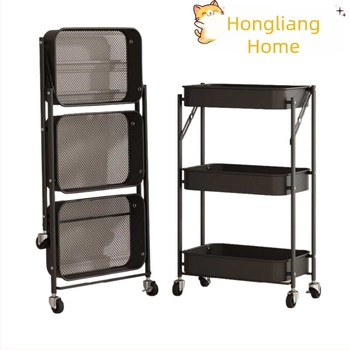 Raft metalic cu trei etaje, pliabil, pentru bucătărie, baie și sufragerie – portabil, multifuncțional