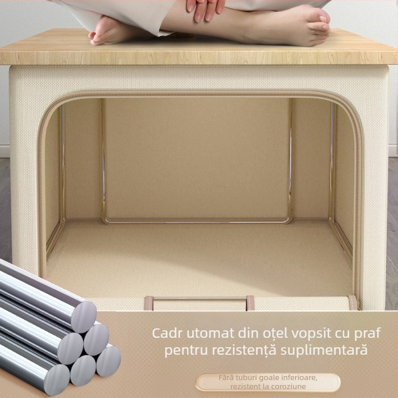 Cutie de depozitare pliabilă din pânză pentru haine și pături, cu fereastră transparentă, capacitate 90-100 L, material Oxford, capac glisant