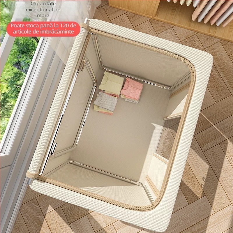 Cutie de depozitare pliabilă din pânză pentru haine și pături, cu fereastră transparentă, capacitate 90-100 L, material Oxford, capac glisant