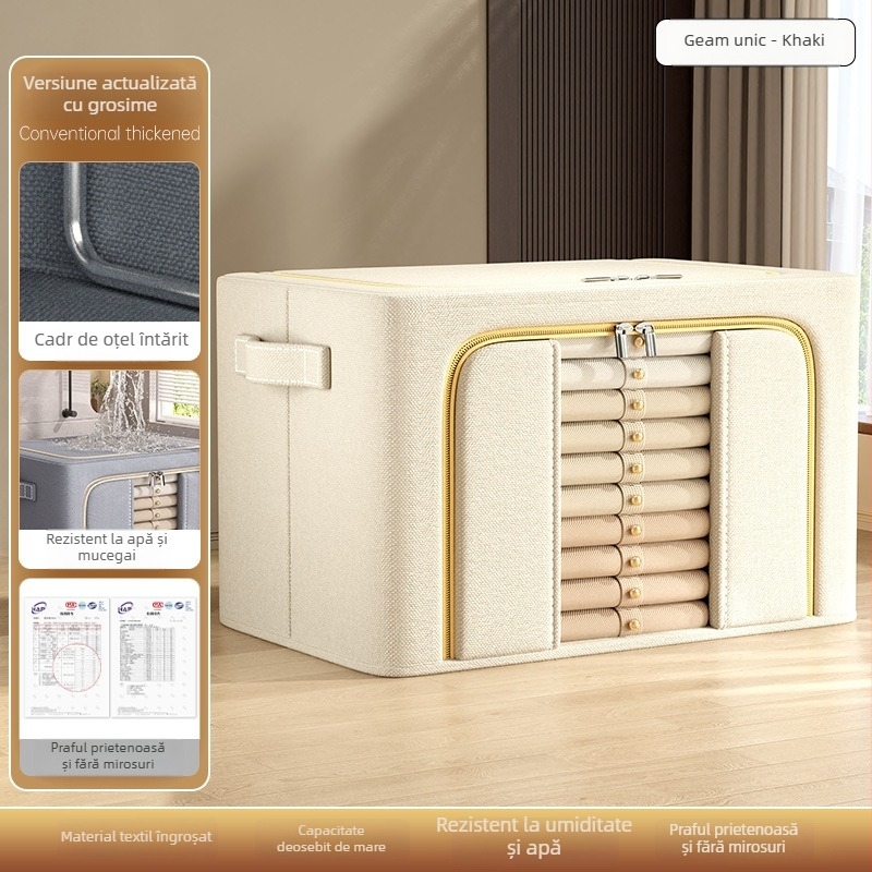 Cutie de depozitare pliabilă din pânză pentru haine și pături, cu fereastră transparentă, capacitate 90-100 L, material Oxford, capac glisant