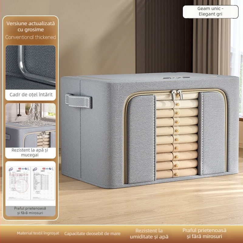 Cutie de depozitare pliabilă din pânză pentru haine și pături, cu fereastră transparentă, capacitate 90-100 L, material Oxford, capac glisant