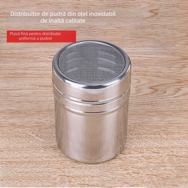 Shaker de condimente din oțel inoxidabil, cu plasă fină, pentru grătar – piper, zahăr pudră, cacao și pudră de matcha