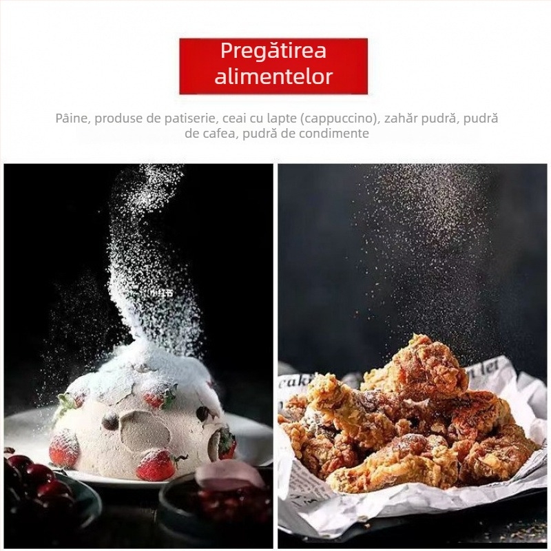 Shaker de condimente din oțel inoxidabil, cu plasă fină, pentru grătar – piper, zahăr pudră, cacao și pudră de matcha