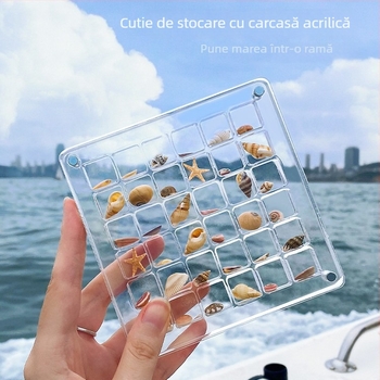 Cutie de depozitare din acrilic, pătrată, cu compartimente, interior divizat, capacitate 1 L, model grilă