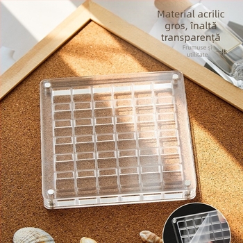 Cutie de depozitare din acrilic, pătrată, cu compartimente, interior divizat, capacitate 1 L, model grilă