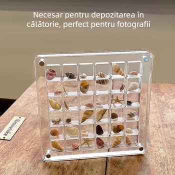 Cutie de depozitare din acrilic, pătrată, cu compartimente, interior divizat, capacitate 1 L, model grilă