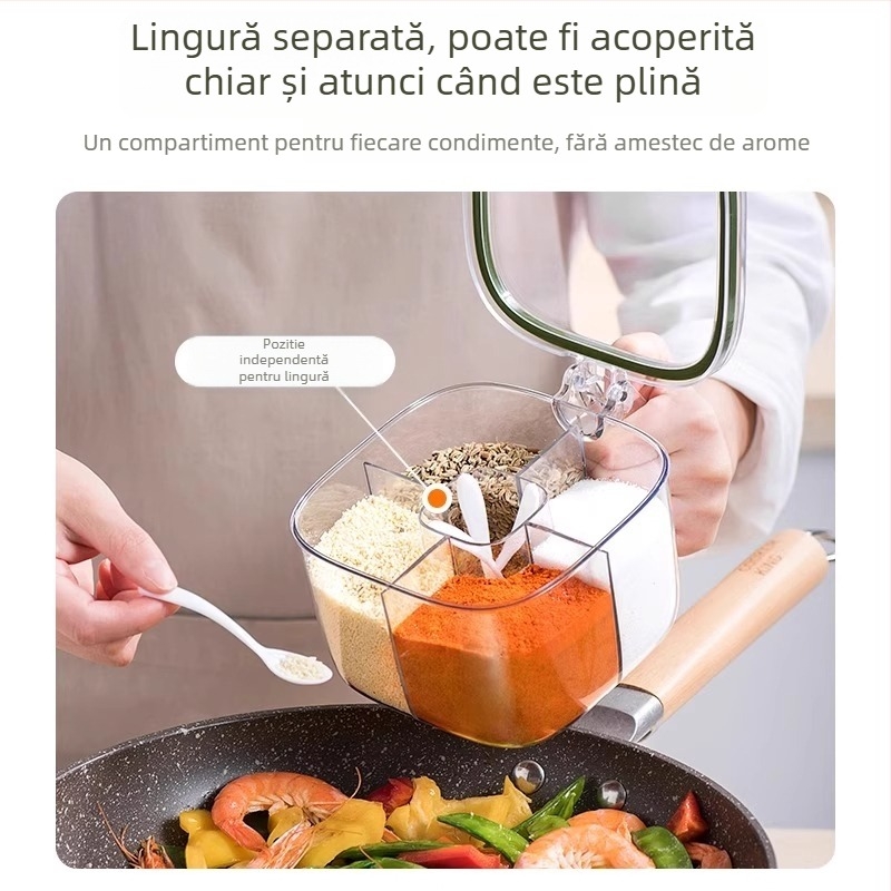 Cutie de condimente din plastic pentru bucătărie, cu compartimente multiple, personalizabilă pentru sare, MSG și piper