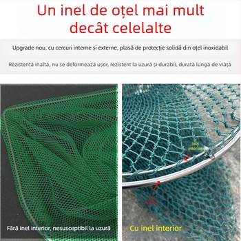 Năvod de pescuit lucrat manual, cu cap din oțel inoxidabil și inel dublu, rezistent la uzură, pentru prinderea peștilor și rațelor