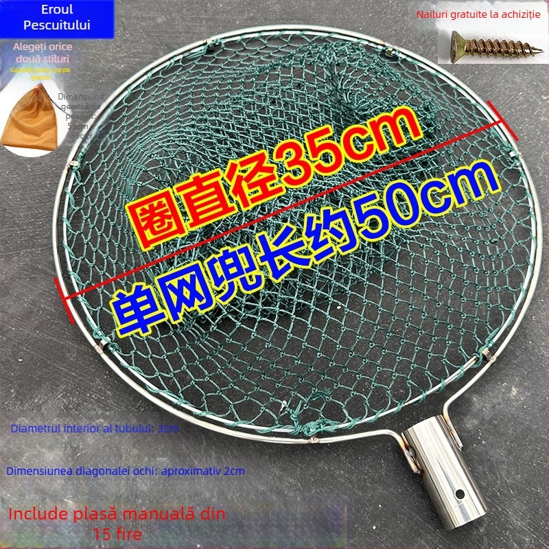 Năvod de pescuit lucrat manual, cu cap din oțel inoxidabil și inel dublu, rezistent la uzură, pentru prinderea peștilor și rațelor